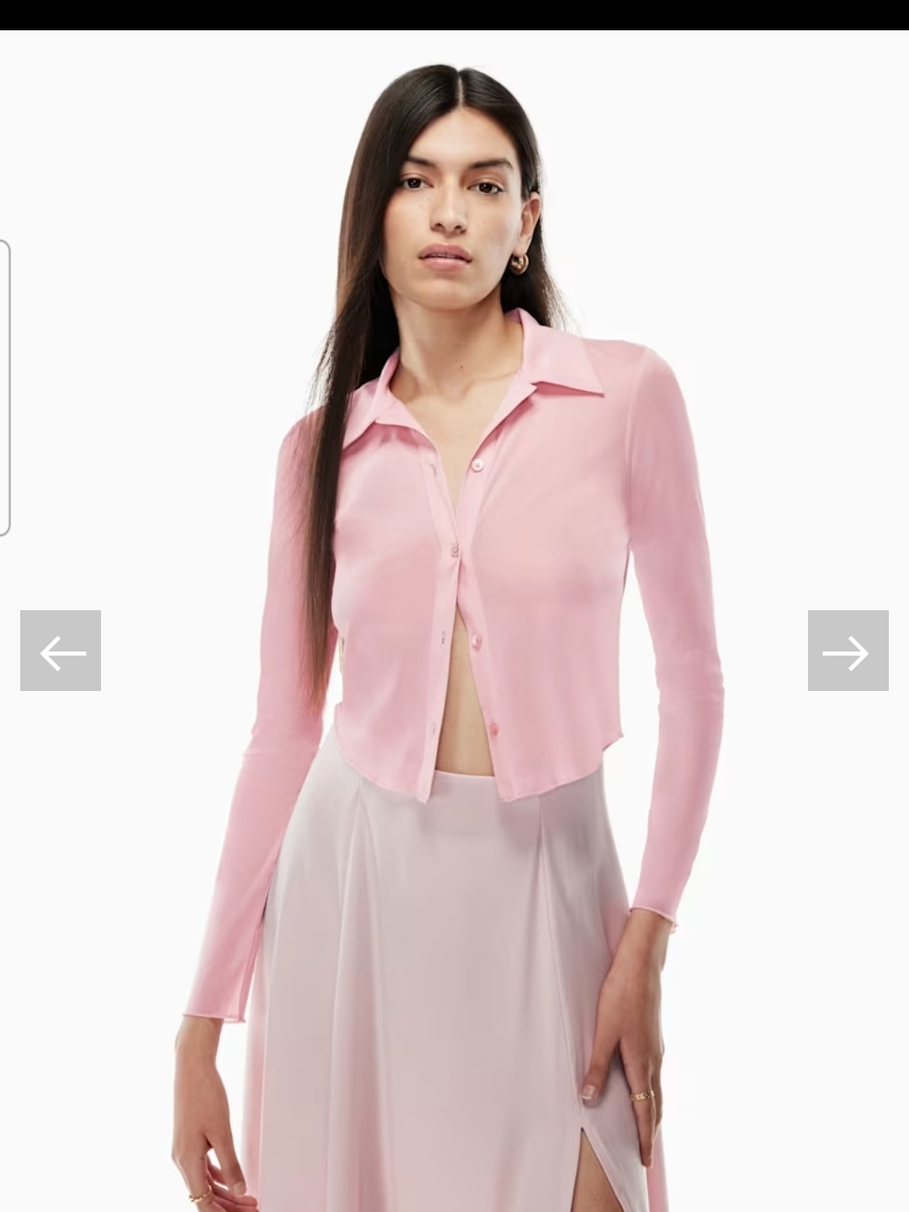 Aritzia Wilfred Soft Pink Pose Long Sleeve Crop Sheere Button Down Blouse Size S